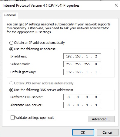 Hình 1 - Giao diện thiết lập cấu hình IP trên card mạng của hệ điều hành Windows