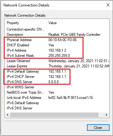 Hình 5 - Cấu hình IP nhận được từ DHCP server